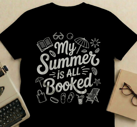 My Summer is All Booked vacation themed t-shirt